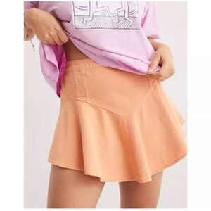 Aerie Women's Mini Denim Circle Skirt Light Orange Pull On
